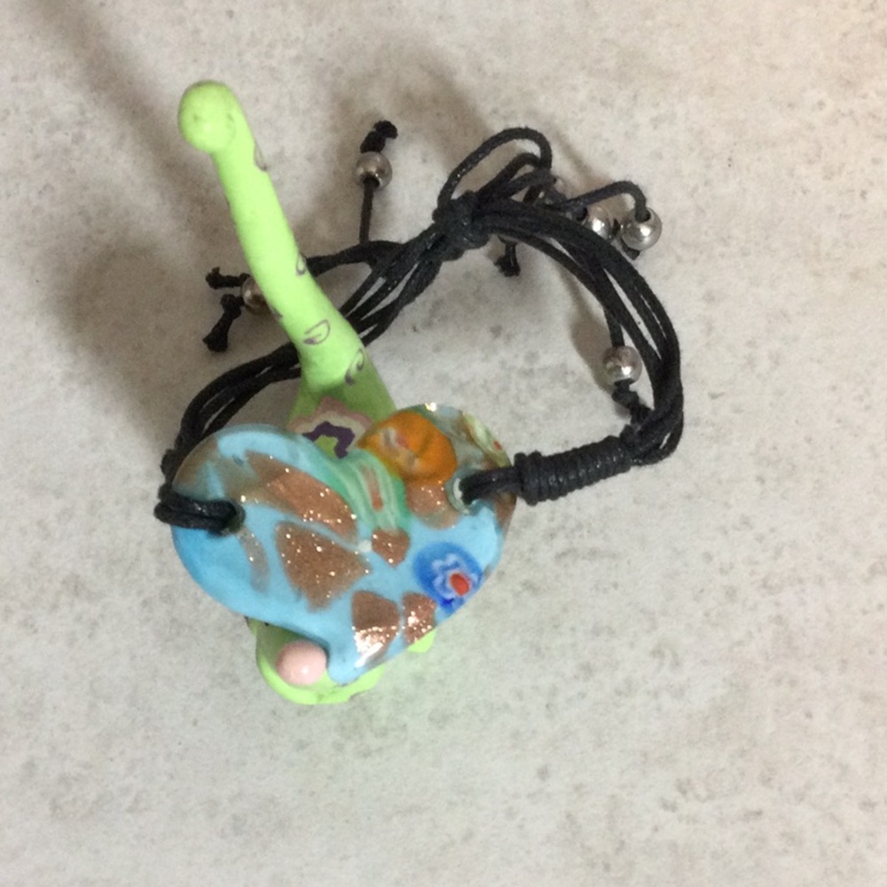 Blue cloisonné heart on black cord bracelet